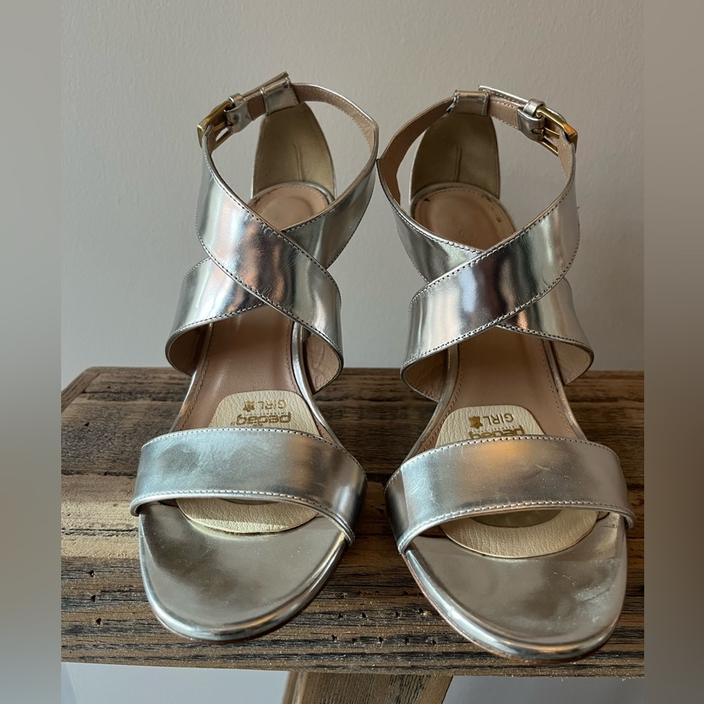 J. Crew Callie Metallic Silver Sandals